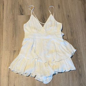 Cream Romper with Criss Cross Back and Tie